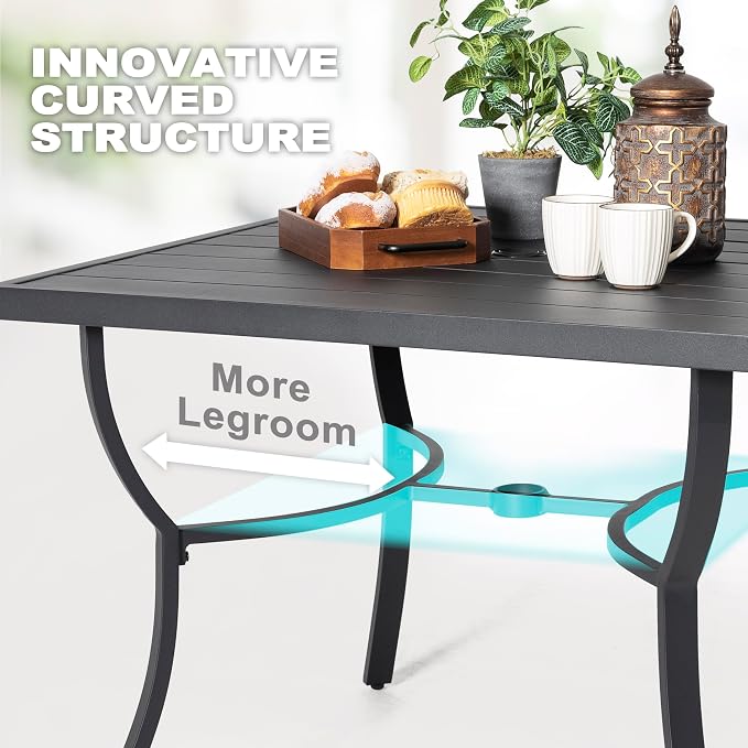NUU GARDEN Outdoor Dining Table 36" Square Patio Dining Table with Aluminum Tabletop and 1.60" Umbrella Hole, Large Garden Patio Table for 4 People, Black