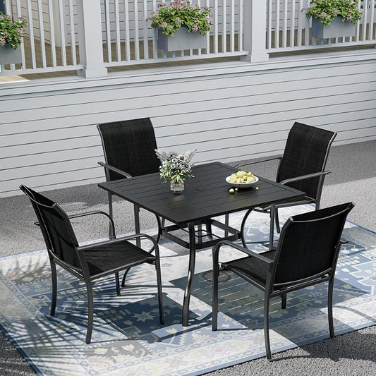 Outdoor Patio Furniture Set,4 Piece Stackable Patio Chairs and 35" Steel Dining Table with 1.6" Umbrella Hole,Suitable for All-Weather