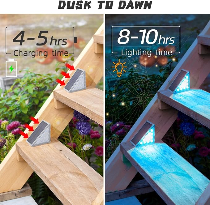 Solar Step Lights,6 Pack RGB Solid Color Changing Solar Stair Lights Outdoor Waterproof IP67 Auto On Off,Solar Lights for Steps,Stair,Patio,Yard,Porch,Front Door,Deck Decor