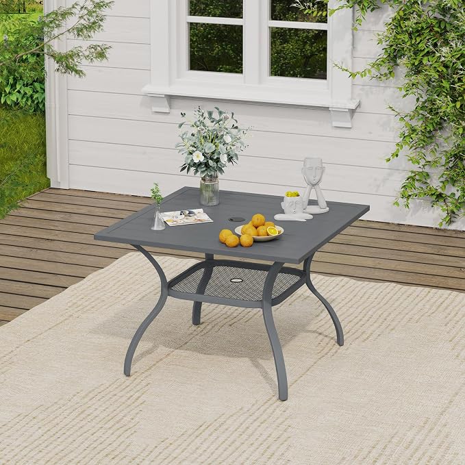 VICLLAX 5 Pieces Patio Dining Set, Patio Furniture Set of 4 Patio Swivel Dining Chairs and Square Patio Table with Storage Shelf, Grey Chairs & Dark Grey Tabletop