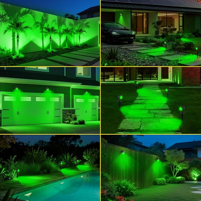 T-SUN Green Solar Spotlights Outdoor, 2-in-1 Waterproof Solar Landscape Spotlights, Dusk to Dawn Solar Lights for Trees, Garden, Yard, Driveway, Pool Area(Green)