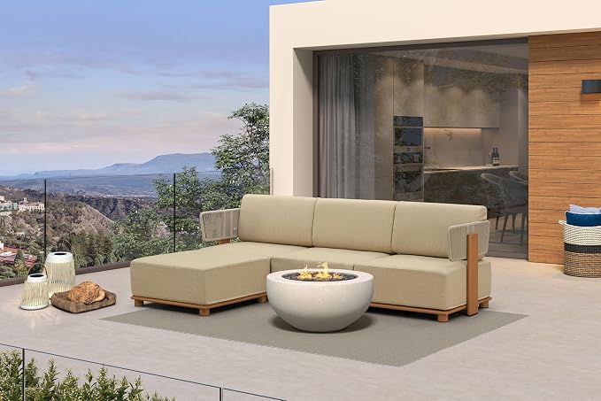 PURPLE LEAF Patio Furniture Set Modular L-Shaped Outdoor Sectional Sofa with 11" Thick Olefin Cushion 4-Piece Outdoor Conversation Set with Ottoman & White Lights for Backyard Garden Poolside, Beige