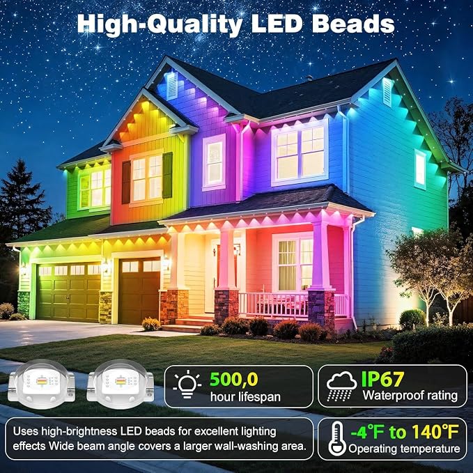 LITSOUL 400FT Permanent Outdoor Lights for House Waterproof, Smart RGB Eave LED Lighting with 16 Million Colors, IP67 Outdoor Strip Lights for Christmas Halloween Holiday Daily Decorations(400FT)
