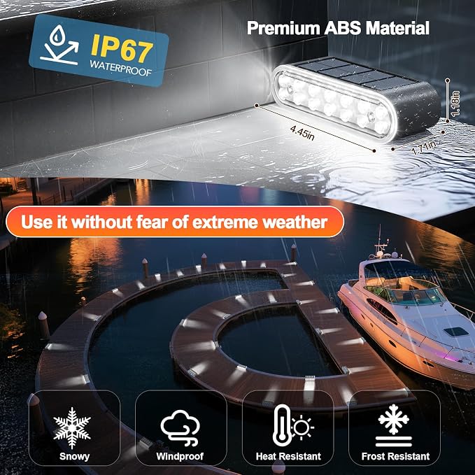 Solar Step Lights for Outside, 8-Pack Stair Light Outdoor Waterproof IP67, 14 LED Cool White Light Solar Powered Lighting for Steps, Stairs, Deck, Patio, Walkway, Front Porch Decor