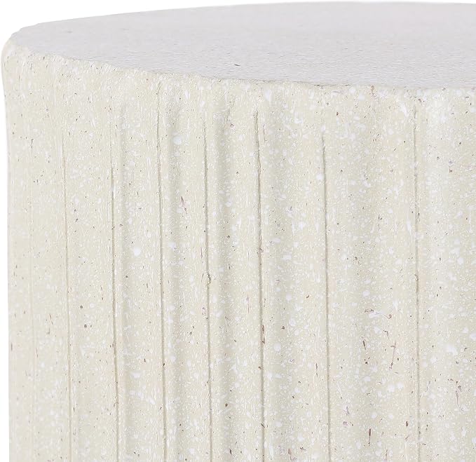 JONATHAN Y Louisa 19" Fluted Outdoor Accent Table, All-Weather Cream Terrazzo Pedestal Garden Stool, Small Round Side Table for Patio, Porch, and Living Room TBL1102B
