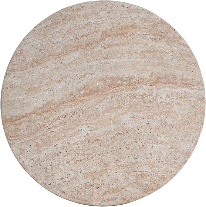 Concrete Side Table, Travertine Finish, 23 in Beige | Indoor outdoor use, lightweight concrete, travertine-look hourglass, 23 x 20 in, no assembly