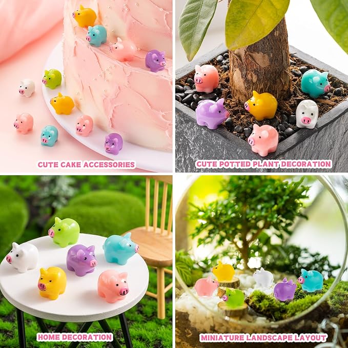 78PCS Mini Resin Pigs Figures Miniature, Colorful Tiny Pig for Cake Topper | Cute Pigs Figures Miniature, Tiny Pig Charms for Cake Topper, Garden Landscape Dollhouse Hide Game Room Decor DIY Craft