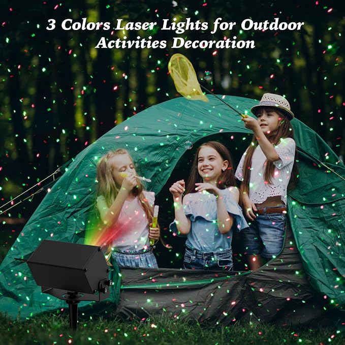 AIRIVO Outdoor Laser Lights Projector, RGB Color Firefly Lights Projection Light, Christmas Star Projector with Remote Control, Holiday Halloween Decor for Home, Garden, Trees, RGB 3 Color Motion