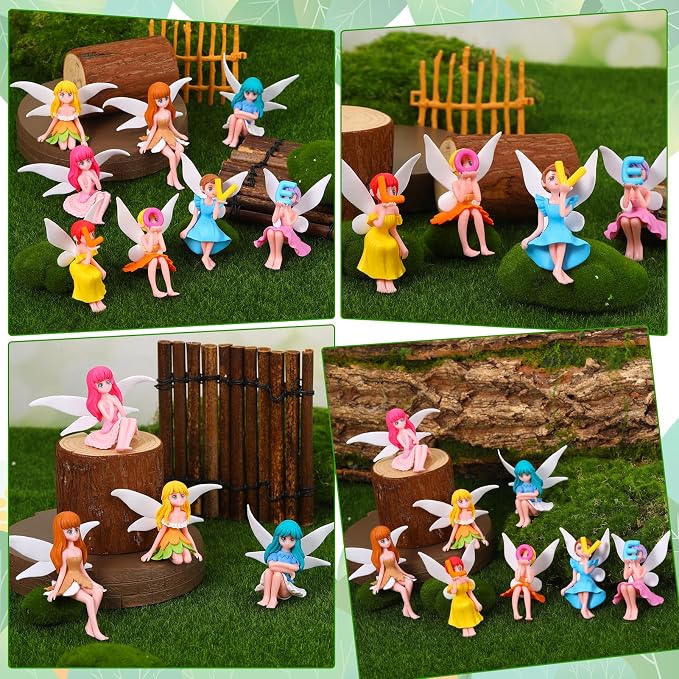 Miniature Fairy Figurines, 8 Pcs Hand-Painted Small Flower Fairies with Wings for Garden Decor, Cake Topper & Landscapes(Love)