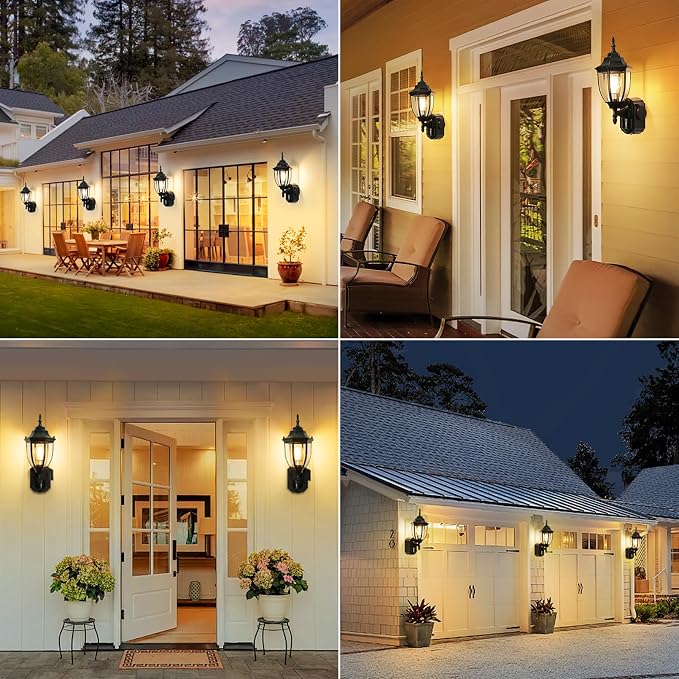 Porch Lights with Outlet, Motion Sensor Outdoor Lights, Updated Dusk to Dawn Exterior Lighting Fixtures, Waterproof Anti-Rust Aluminum Outside Light for House Entryway Garage, Black