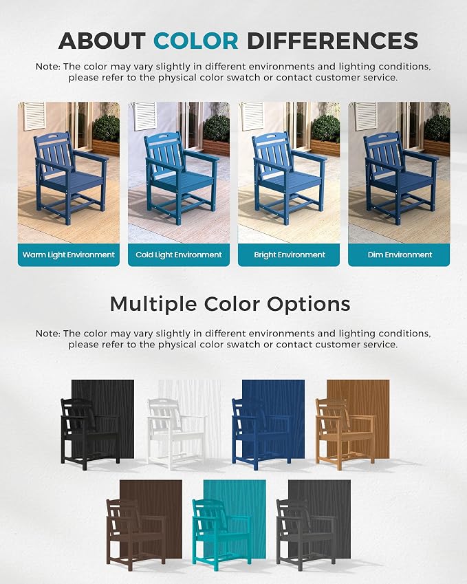 Ciokea HDPE Outdoor Patio Dining Chairs Set of 2, All-Weather Porch Chair with Wide Seat, Durable Outdoor Furniture for Backyard, Garden, Lawn & Poolside, Navy Blue