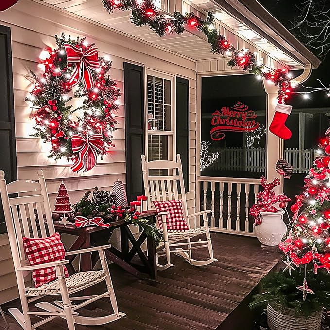 JMEXSUSS Connectable 100 LED Red and White Christmas Lights with 8 Modes | Twinkle String Lights Indoor, Clear Wire Plug-in Christmas String Lights Outdoor Waterproof for Christmas