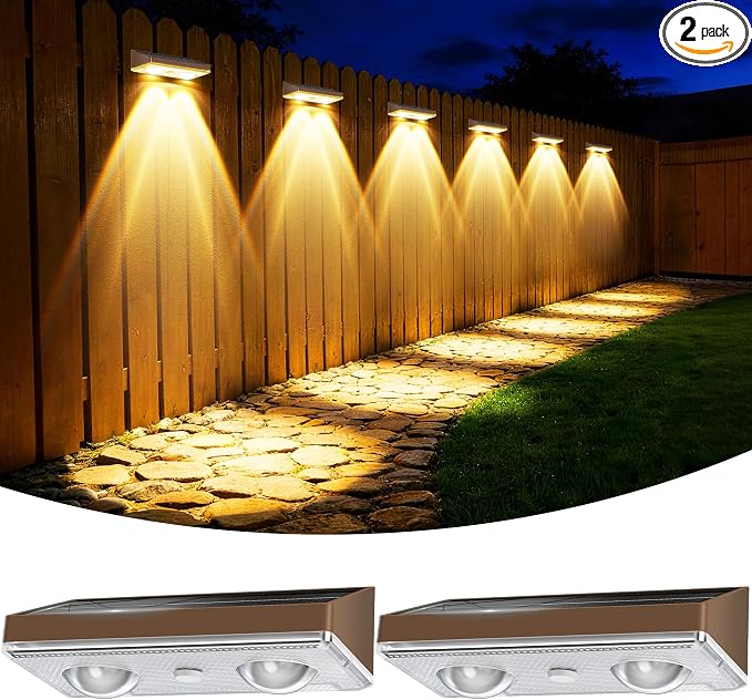 Solar Fence Lights Outdoor, 2 Pack Fence Lights Solar Powered