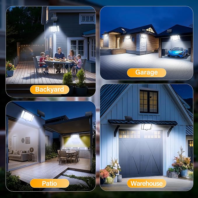 Solar Flood Lights Outdoor with Motion Sensor 3 Modes, 2 Pack | 182 Leds Solar Motion Lights, 3 Head 270° Wide Angle, IP65 Waterproof Security Lights with 16.4FT Cable for Patio Yard Garage