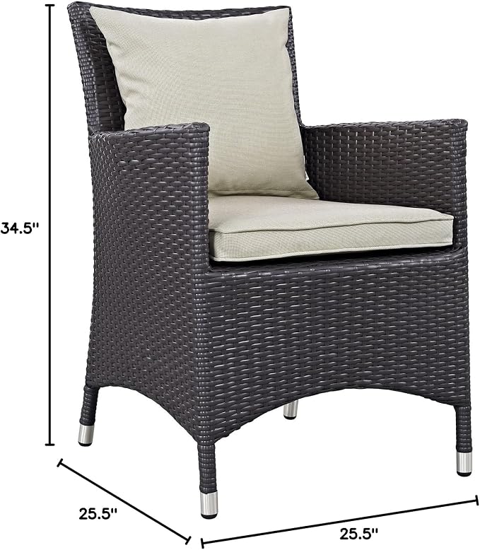 Modway Convene Wicker Rattan Outdoor Patio Dining Armchairs With Cushions in Espresso Beige - Set of 4