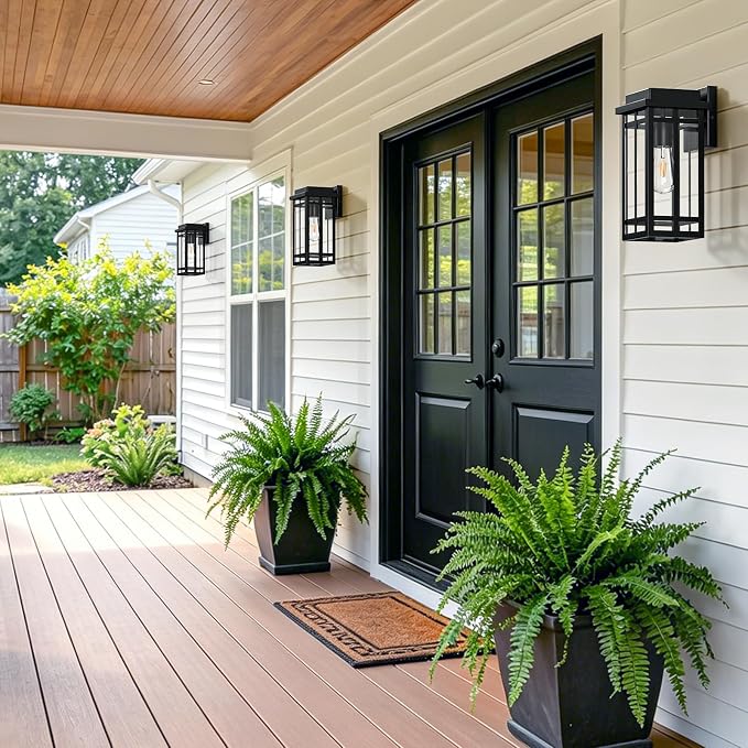 12'' Outdoor Wall Lights 2 Packs, Black Porch Light Outdoor Lighting | Waterproof Exterior Lighting Fixtures Sconce Lanterns, Modern Outside Lights for House Garage Front Door Patio (No Sensor)