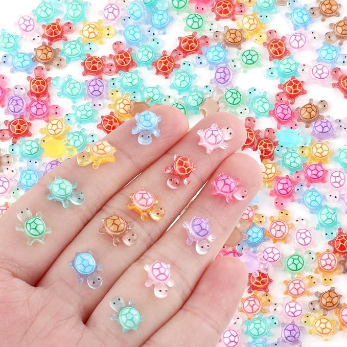 Mini Resin Turtles, Glow in The Dark Tiny Turtle Figurines, Miniature Landscape Ornaments for DIY Fairy Garden, Dollhouse, Aquarium, Fish Tank, Plant Pot Decor, Party Craft Supplies (200)
