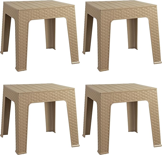 Sunnydaze Adirondack Small Outdoor Side Table for Balcony Essentials - Plastic Square End Table for Outside Patio - Set of 4 - Beige