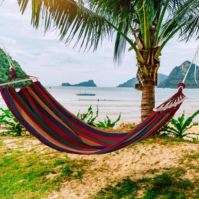 Outdoor Camping Canvas Hammock 200X80Cm Single with Anti-Tip Design, Heavy Duty Portable Swing Bed for Hiking, Yard, Backyard and Travel Use
