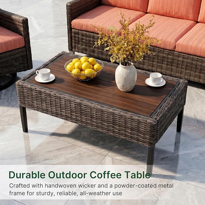 Wicker Patio Conversation Set, Outdoor Patio Furniture Set with Deep Seating, Wide Armrests & Thick Cushions, All-Weather Outdoor Furniture Set for Patio, Porch, Deck & Backyard