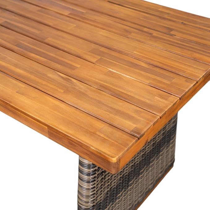 Christopher Knight Home Xavi Patio Acacia Wood Dining Set, Outdoor Side Table and Chairs Set with Slatted Panel Design and Handwoven Rattan Legs, Outdoor Furniture Set for Garden, 2 pcs, Grey + Teak