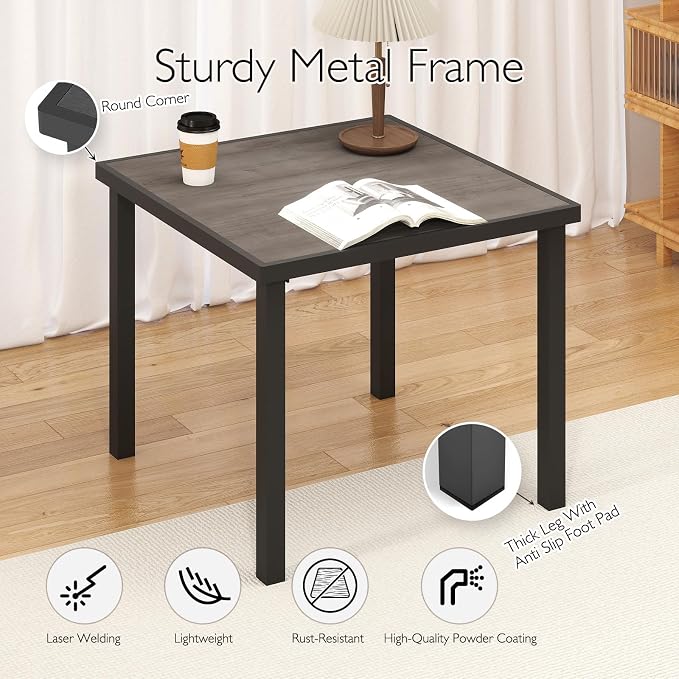 Iron Outdoor Anti-Corrosion Wood-Plastic Dining Table -All-Weather Exposed Square Table Waterproof and Rust-Proof Courtyard-Style Coffee Table Garden/Balcony/Poolside,Black 1 Pcs