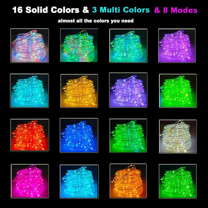 Vigdur 66FT Solar Rope Lights Outdoor with Remote, 200 LEDs, 19 Colors | IP65 Waterproof, 8 Modes, 3 Timer Option, Auto ON/OFF, Solar Lights Outdoor for Pool Fence Tree Garden And Christmas Decor