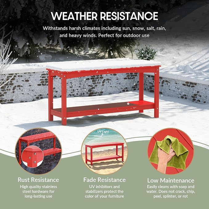 WestinTrends Malibu 55" Outdoor Patio HDPE Adirondack 2-Tier Shelf Console Table, Red