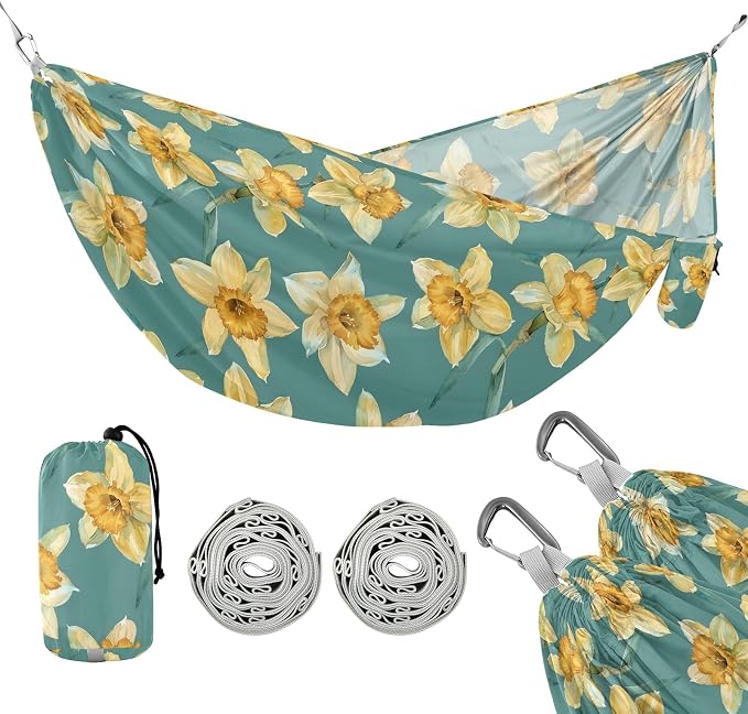 Camping Hammock Outdoor Hammocks for Outside Daffodils Watercolor Beach Trees Portable Lightweight with Pockets Tree Straps Indoor Small