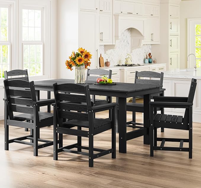 SERWALL Patio Dining Chair Set of 2,All Weather HDPE Dining Chair, Black | Outdoor Dining Chairs built to last with 330 lb capacity. Compact 23.4"x23.6"x33.6"H. Weatherproof & easy to clean.