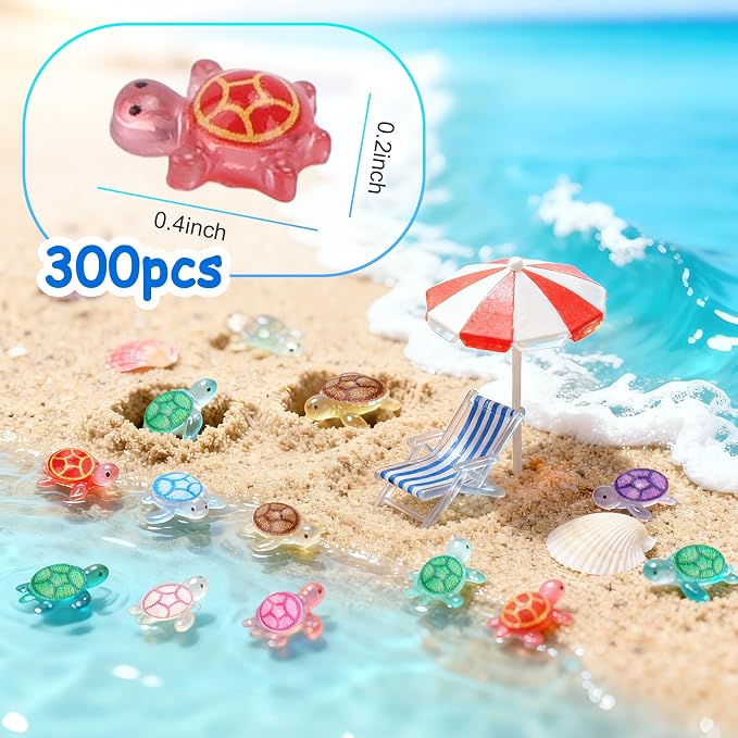 300 Pcs Glow in the Dark Mini Resin Turtles Tiny Luminous Sea Turtle Figures Small Ocean Animals for Fairy Garden Micro Landscaping Dollhouse Home Decor Crafts