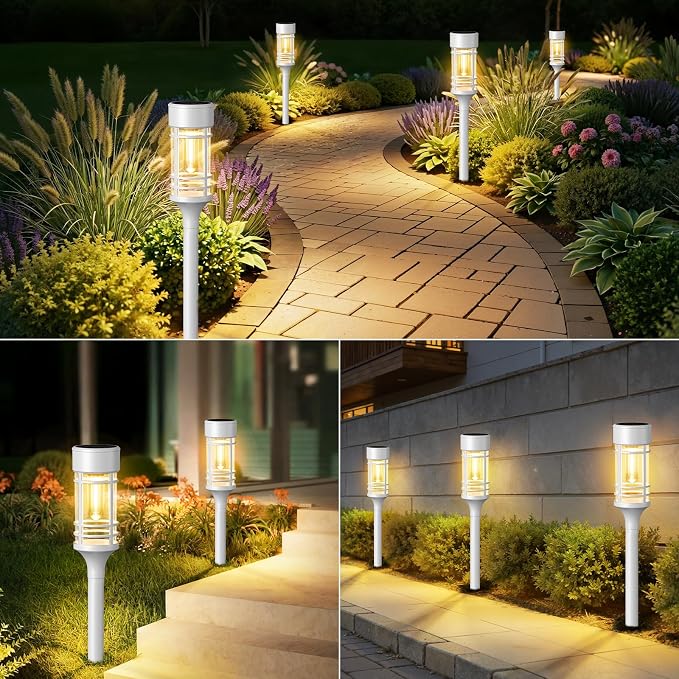 LETMY Solar Pathway Lights Outdoor, 8 Pack Solar Lights Outdoor Waterproof IP65, Bright Solar Garden Lights Outdoor for Yard Walkway Driveway Landscape Garden Decor（White）