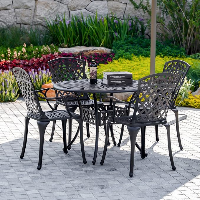 42 Inch Cast Aluminum Round Patio Table,Outdoor Patio Dining Table with 1.97" Umbrella Hole,All Weather Bistro Table for Garden,Bronze