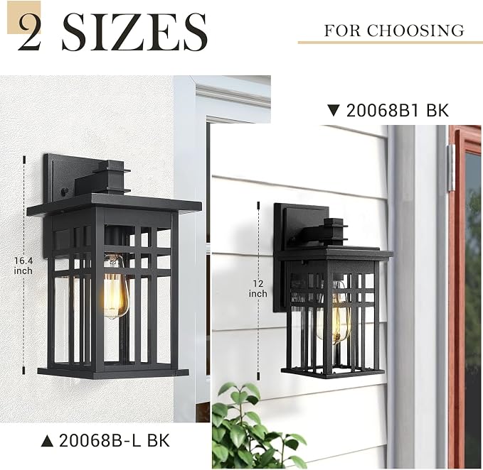 zeyu Farmhouse Outdoor Wall Light Fixture, 16 Inch Exterior Wall Sconce Lighting for Patio House, Die-Cast Aluminum with Clear Glass, Black Finish, 20068B-L BK