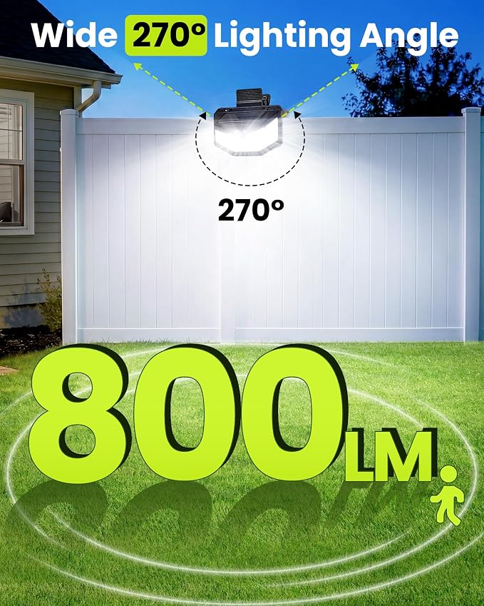 Clip on Solar Lights Outdoor with Motion Sensor, 800LM & 270° Wide Angle Solar Fence Lights Outdoor Waterproof with 115 LEDs, 3 Modes & Portable Security Lights for Chain Link Patio Deck Yard (1Pack)