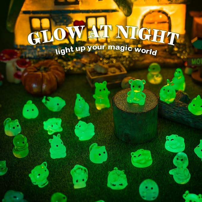 120Pcs Glow in The Dark Mini Resin Animals Mystery Bags,Individually Wrapped Blind Bags Resin Animals,Tiny Animal Figurines for Fairy Garden,Terrarium Decor,Party Favors,DIY Crafts