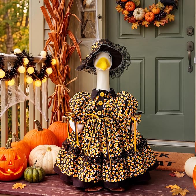 Suzile Halloween Corn Porch Goose Outfit Halloween Geese Costume for 23" High Cement or Plastic Goose Clothes for Yard Lawn Outdoor Garden Patio Fall Party Decoration Concrete Duck Statue Dress