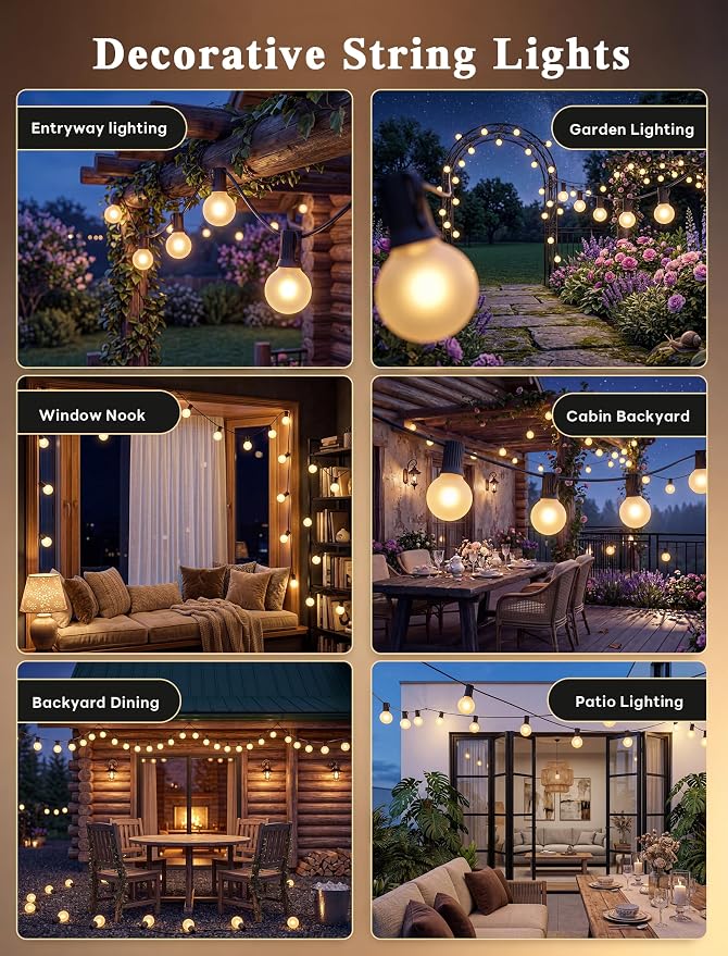 Abeja 25FT Outdoor String Lights, G40 Globe Patio String Lights with 27 Frosted White Globe Bulbs, Waterproof Connectable Hanging Lights for Outside Backyard Porch Umbrella Bistro Decor, Black Wire