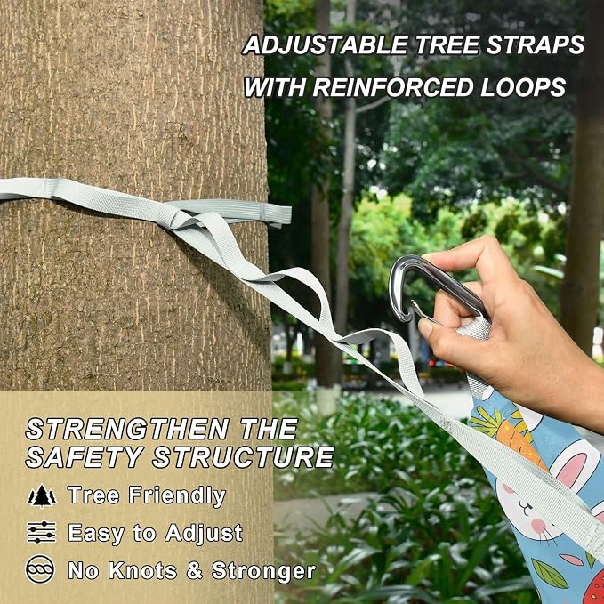 Camping Hammock Outdoor Hammocks for Outside Cute Rabbit Carrot Beach Trees Portable Lightweight with Pockets Tree Straps Indoor