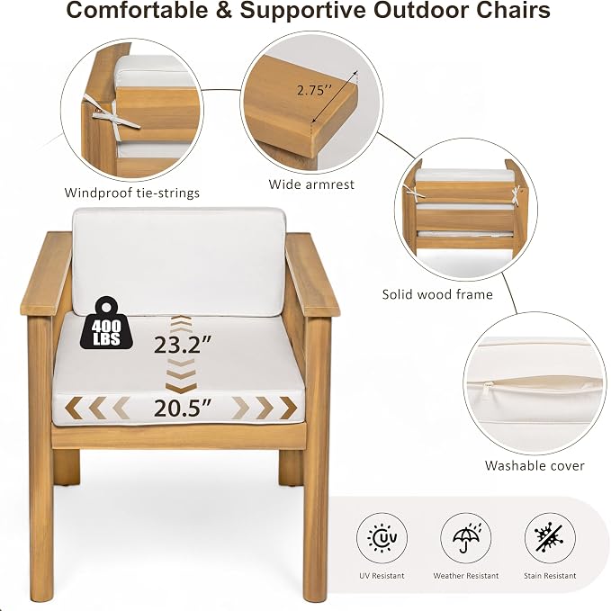 7-Piece Patio Dining Table Set for 6, Outdoor Furniture Sets with 71" Rectangle Table and Removable Cushions for Backyard, Garden, Poolside Deck (Beige+Light Teak)