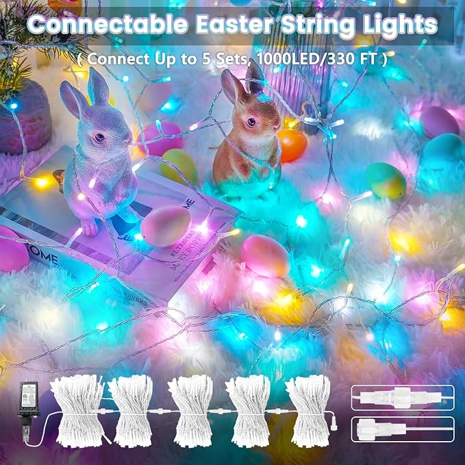 200 LED Connectable String Lights, 66FT Easter Pastel Lights Outdoor Indoor | Multicolor, 13 Modes, Timer, Clear Wire Waterproof Twinkle Fairy Lights Plug in for Bedroom Easter Patio Xmas Tree Decor