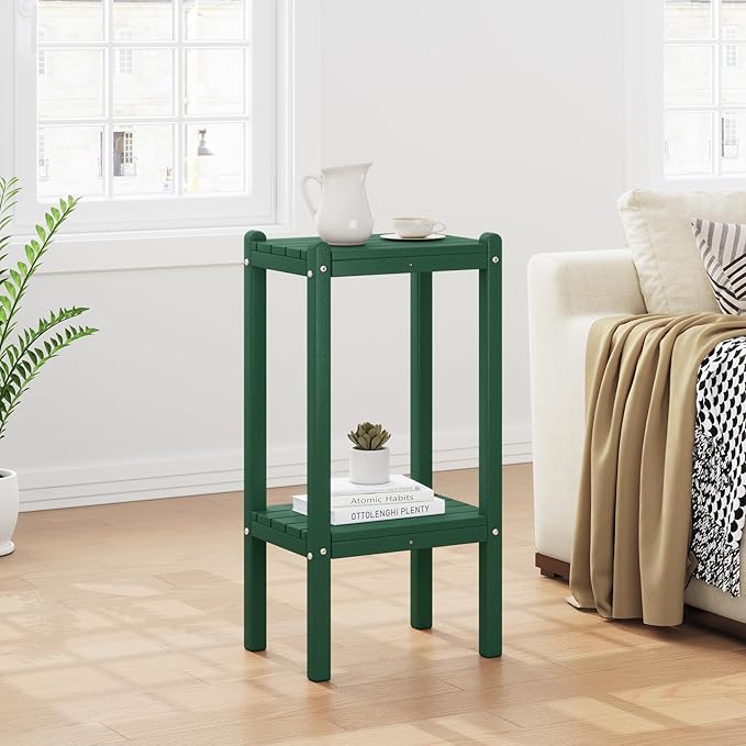 Costaelm Outdoor Side Table, 2-Tier Small Patio Coffee Tables for Outside, Outdoor End Tables for Patio, Adirondack Side Table for Outside, Outside Table for Pool, Porch, Garden, Dark Green