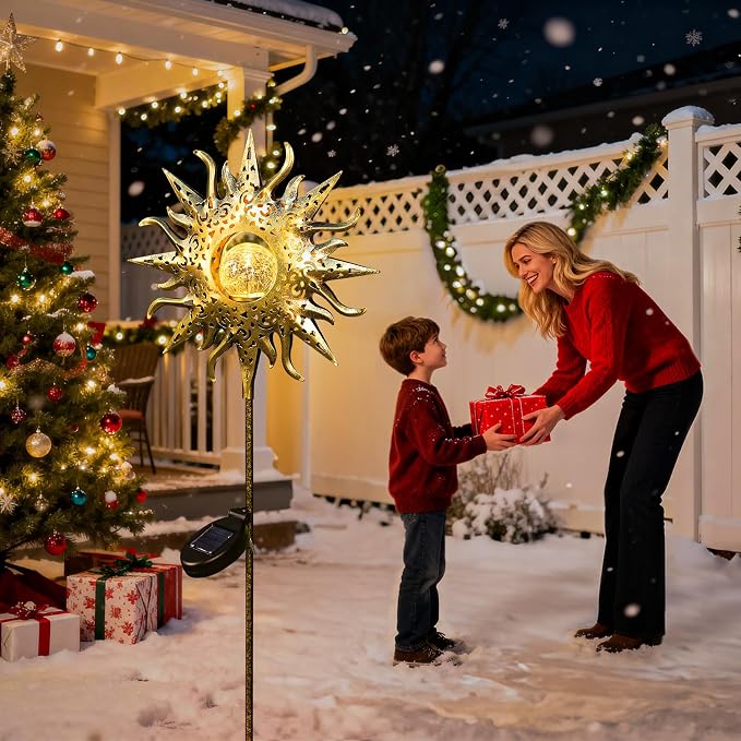 Sun Solar Lights Outdoor Waterproof Metal Garden Stakes for Patio Yard Walkway LawnPatio Mothers Gifts Mom Wife Grandma (Sun)