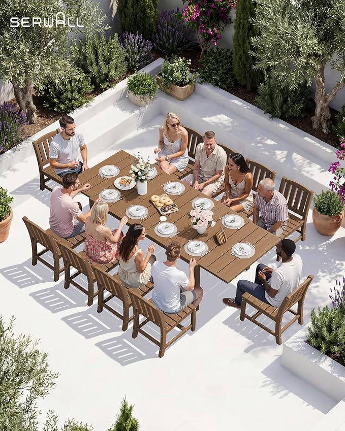 SERWALL Outdoor Dining Chairs Set of 4, Brown | All-Weather HDPE Patio Armless Chairs Suitable Outdoor Dining Table