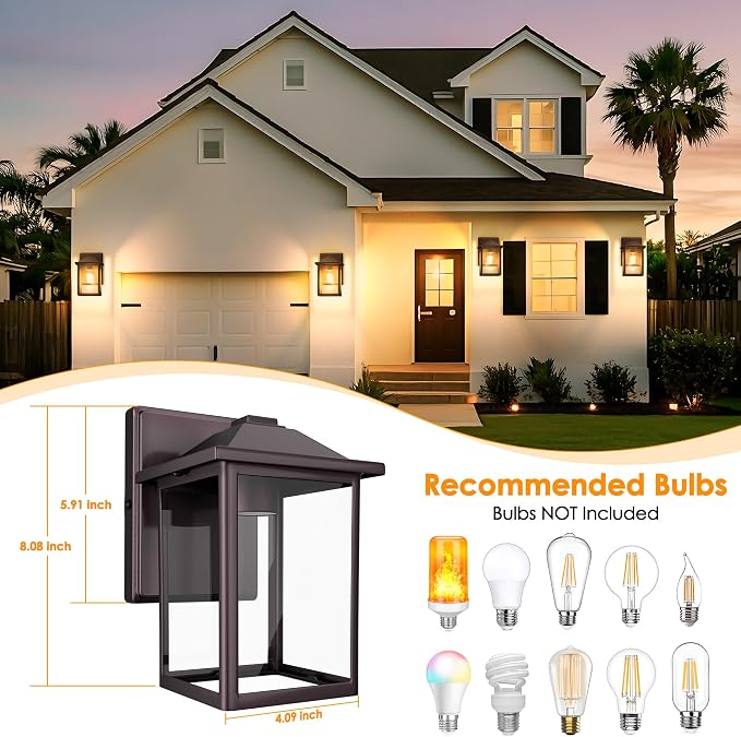 MATAMEYE Outdoor Wall Light Fixture, Exterior Waterproof Porch Lighting | Dark Chocolate Patio Wall Lantern, Anti-Rust, Clear Glass, E26 Socket, Wall Mount Sconce Lighting, Outside Front Door Light