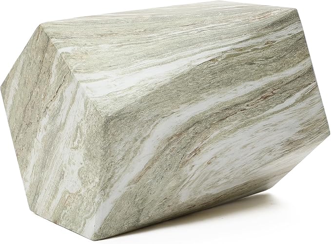 LuxenHome 18" Outdoor Side Table, Green and White Marbled Geometric Patio Side Table, Indoor Outdoor End Tables, Modern Side Tables for Outside, Garden Stool for Indoor and Outdoor