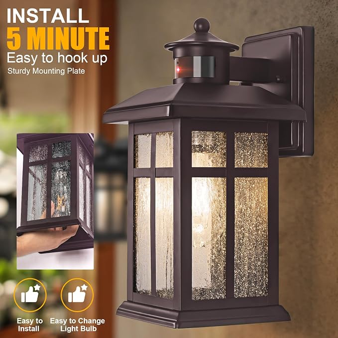 Motion Sensor Outdoor Lights Bronze 2 Pack Dusk till Dawn Outdoor Lighting | Outdoor Porch Lights Light Fixtures Bronze Dusk till Dawn Exterior Lights Outdoor, Exterior Lights for House, Garage, Door