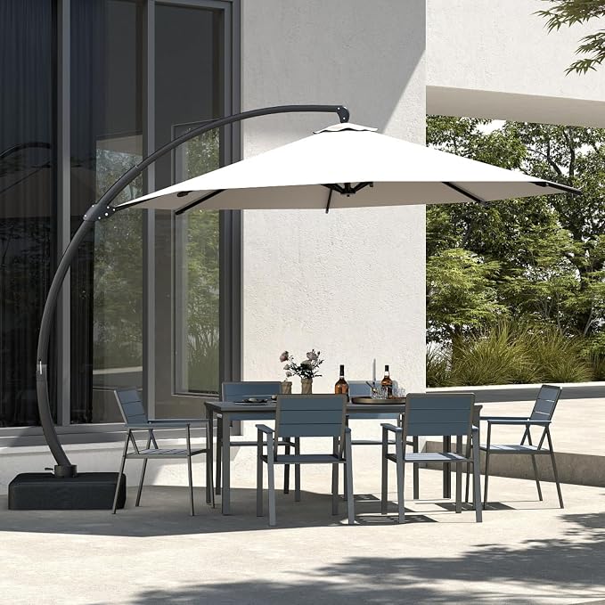 7-Piece Outdoor Dining Set with 11FT Umbrella,Navy | HDPE table, chairs included, aluminum frame, 2" hole design, weather-resistant furniture, perfect for backyard, deck, garden