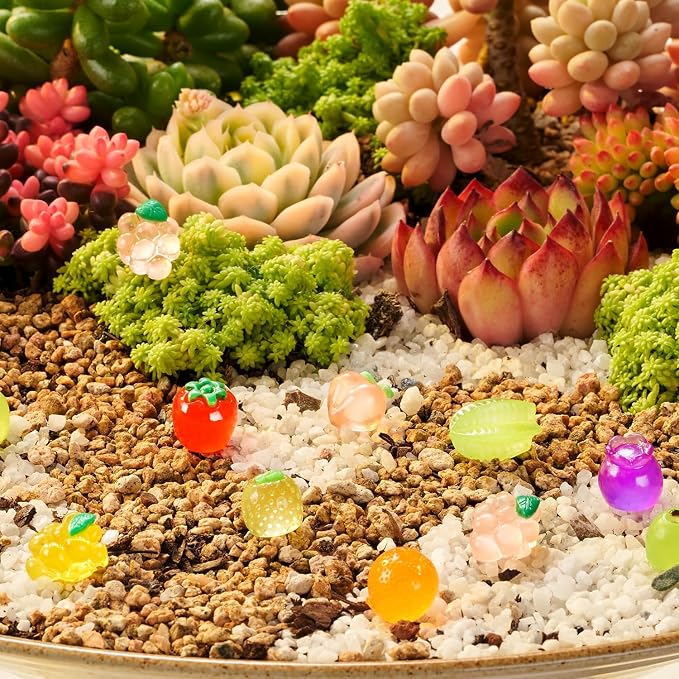 51PCS Mini Resin Fruits Glow in the Dark, Tiny Luminous Fruit Figurines Variety Pack to Hide, Miniature Food for Crafts, Fairy Garden Decor, Micro Landscape Accessories