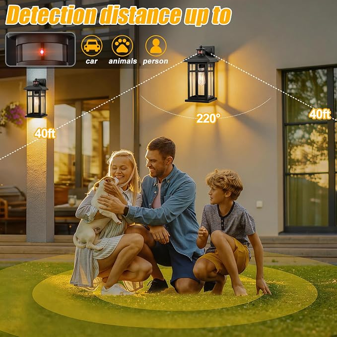 Brilvibera 16" Black Motion Sensor Wall Sconce Light for House | Black Outdoor Sconce for Front Door Waterproof Modern Coach Light for Garage & Porch Security